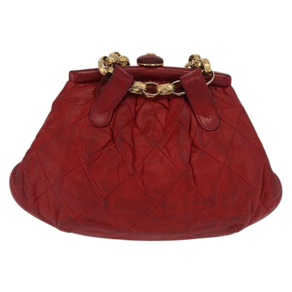 Chanel Leather Chain Shoulder Pouch Matelasse Red